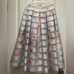 Ted Baker Rosaley Chelsea Grey Satin Organza Midi Skirt